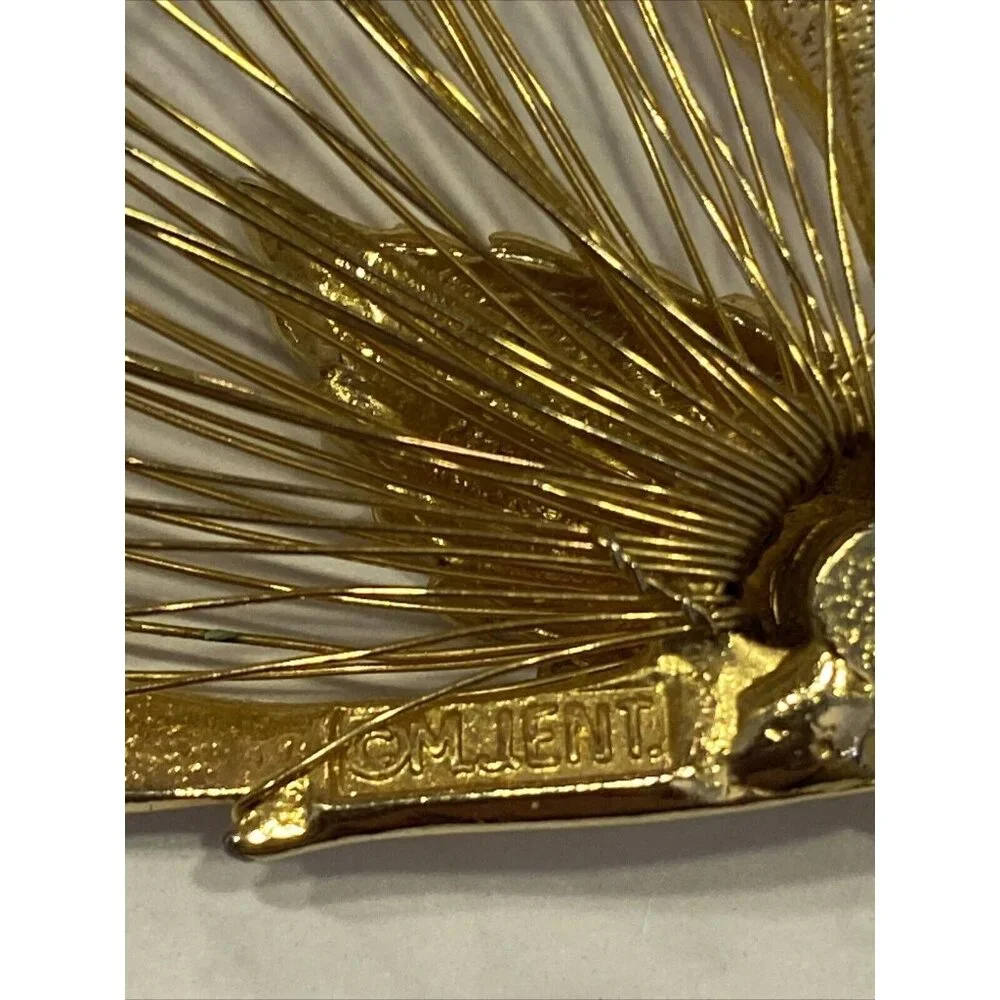 M. J. Ent. Filigree Feather Leaf Pin / Brooch Harp Gold Toned Signed